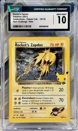 CGC 10 Gem Mint Rocket's Zapdos Pokemon Celebrations Classic Collection 15/132 - Image 1