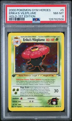 ERIKA'S VILEPLUME 2000 Pokemon Gym Heroes 1st Edition Holo with Swirl #5 - PSA 8 - Image 1