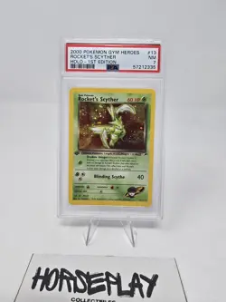 2000 Pokemon Gym Heroes Rocket's Scyther 13/132 Holo 1st Edition PSA 7 Swirl - Image 1