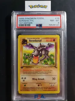 First Edition 1999 Pokemon Fossil 16/62 Aerodactyl PSA NM-MT 8 - Image 1