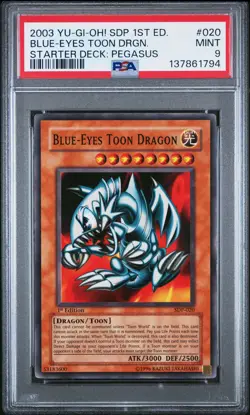 2003 YU-GI-OH! STARTER DECK: PEGASUS 1ST ED #020 BLUE-EYES TOON DRAGON PSA 9 - Image 1