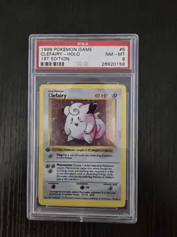 1999 Pokemon Clefairy 1st Edition Shadowless Holo Card #5/102 PSA 8 - Image 1