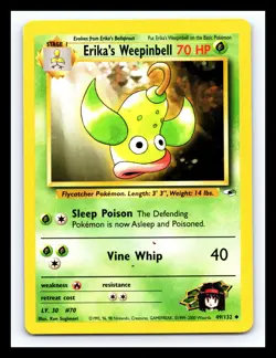 💥 Erika's Weepinbell Gym Heroes Non Holo # 49/132 Pokemon 2000 Vintage - Image 1