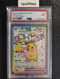 2024 Pokemon SSP EN Ultra Rare #219 Pikachu ex PSA Mint 9 - Image 1