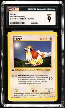 Pidgey 57/102 1st Edition Pokemon Base Set CGC 9 Mint - Image 1