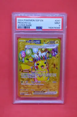 GRADED PSA 9 2024 Pokemon SSP EN Pikachu ex Hyper Rare #247 - Image 1
