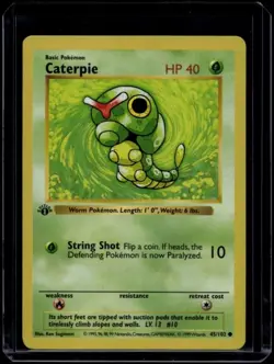 Pokemon TCG Caterpie 45/102 Base Set Shadowless 1st Edition LP - Image 1