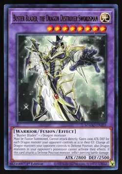 Yugioh! Buster Blader, the Dragon Destroyer Swordsman MAGO-EN101 Rare 1st Ed - Image 1