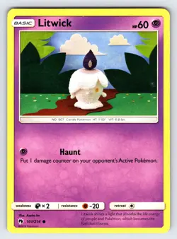 Litwick 101/214 S&M Lost Thunder Pokemon Card TCG Asako Ito Non Holo Common - Lp - Image 1