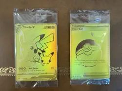 Pokemon Celebrations 25th Anniversary GOLD Promos Sealed Pikachu V & Poke Ball - Image 1