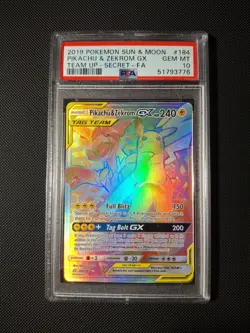 Pikachu & Zekrom GX Sun & Moon Team Up #184 Pokemon 2019 Holo Secret FA PSA 10 - Image 1