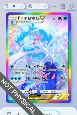 Pokemon TCG POCKET - Primarina Rainbow Rare 2⭐, Eevee Grove, English - Image 1