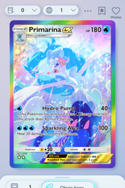 Pokemon TCG POCKET - Primarina Rainbow Rare 2⭐, Eevee Grove, English - Image 3