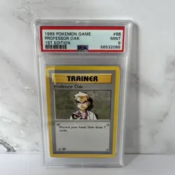 PSA 9 MINT Pokemon PROFESSOR OAK Base Set 1st Edition 88/102 - Image 1