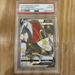 2020 POKEMON SWORD & SHIELD CHAMP'S PATH SECRET #079 FULL ART/CHARIZARD V PSA 6 - Image 1