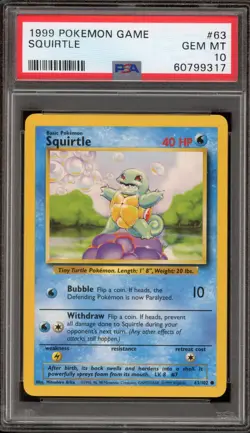 Pokemon Squirtle Base Set Unlimited #63 PSA 10 Gem Mint - Image 1