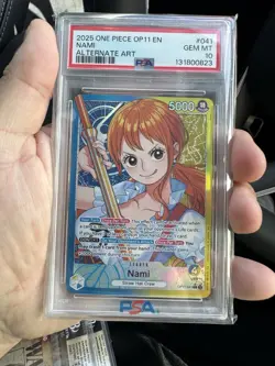 2025 ONE PIECE OP11-A FIST OF DIVINE SPEED ALTERNATE ART #041 NAMI PSA 10 - Image 1