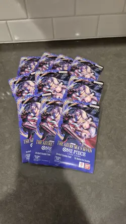10 x One Piece OP14 - THE AZURE SEA’S SEVEN - Sleeved Blister Booster Packs Lot - Image 2