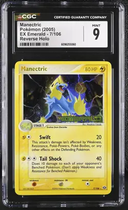 CGC 9 MINT Manectric 2005 EX Emerald 7/106 Reverse Holo Stamped Pokemon Card - Image 1