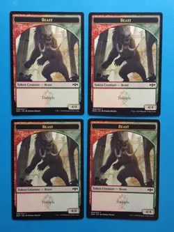 MTG 4x Beast Token x4 NM Ravnica Allegiance Magic 4/4 Green Red Trample Playset - Image 1