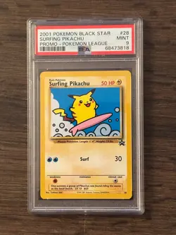 Pokemon League Black Star Surfing Pikachu Promo #28 PSA9 Cert # 68473818 - Image 2