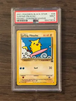 Pokemon League Black Star Surfing Pikachu Promo #28 PSA9 Cert # 68473818 - Image 3