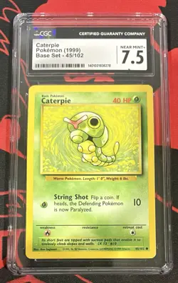 CGC 7.5 NEAR MINT + CATERPIE 45/102 Base Set 1999 Pokemon Card TCG ✨ Vintage ✨ - Image 1