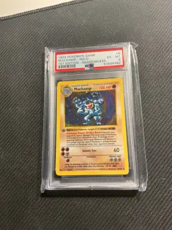 PSA 6 Machamp 1st Edition Base Shadowless Pokemon Card - Image 1