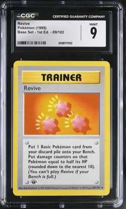 CGC 9 MINT Revive 1999 Base Set 1st Edition Shadowless 89/102 Pokemon Card - Image 1