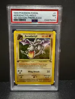 Aerodactyl 1st Edition 1/62 RARE Prerelease POKEMON Card PSA 7 NM Fossil - Image 1