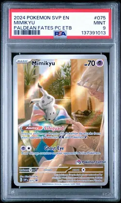 2024 POKEMON CENTER SVP EN MIMIKYU PALDEAN FATES PC ETB STAMPED PROMO 075 PSA 9 - Image 1