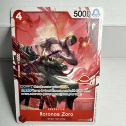 One piece card, Roronoa Zoro ST21-015 SR, red straw hat logo 2, Yosuke Adachi - Image 1