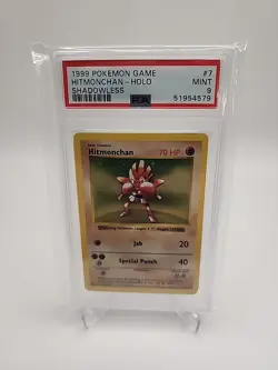 1999 POKEMON BASE SET SHADOWLESS #7 HITMONCHAN-HOLO PSA 9 - Image 1