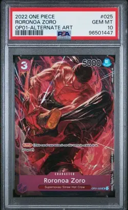 OP01-025 Roronoa Zoro Romance Dawn Alternate Art PSA 10 1st Wave (Holo Wheel) - Image 1