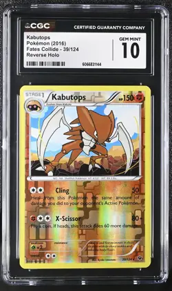 CGC 10 GEM MINT Kabutops 2016 Fates Collide 39/124 Reverse Holo Pokemon Card - Image 1