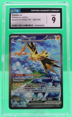 CGC 9 Zapdos ex 2023 Scarlet & Violet 151 202/165 Illustration Rare Pokemon Card - Image 1