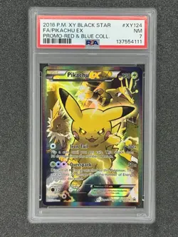 2016 PM XY Black Star FA/ Pikachu EX Promo - Red & Blue #XY124 NM PSA 7 - Image 1