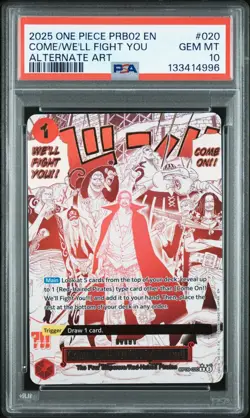 2025 ONE PIECE OP09-020 PRB02 COME WE'LL FIGHT YOU EVENT ALT ART SHANKS PSA 10 - Image 1