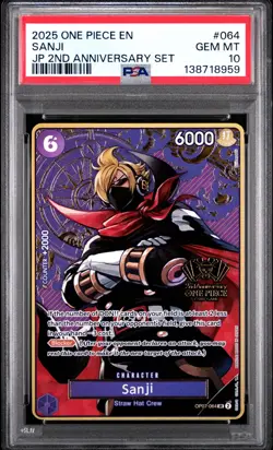 2025 ONE PIECE OP07-064 JAPANESE 2ND ANNIVERSARY SET SANJI ENG PSA 10 GEM MINT - Image 1