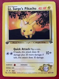 Lt. Surge's Pikachu 84/132 Gym Challenge Regular First Edition Pokemon Card - Image 1
