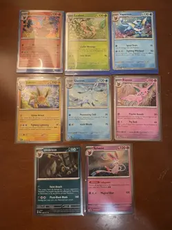 Prismatic Evolutions Eeveelutions Art Cards Set of 8 Cosmo Holo Foil NM Mint - Image 1
