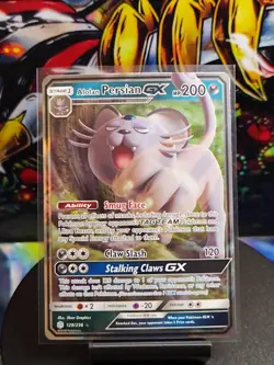 Alolan Persian GX 129/236 Unified Minds Ultra Rare Pokemon Card - NM - Image 1