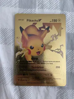 Pokemon Pikachu V Gold Foil Card 043/185 190HP 2020 Thunderbolt 200 Fan Art - Image 1