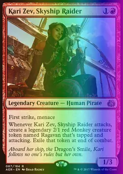 MTG Magic the Gathering Kari Zev, Skyship Raider (87/201) Aether Revolt LP FOIL - Image 1