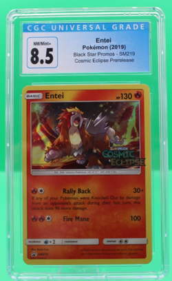 2019 Pokemon ENTEI SM219 Cosmic Eclipse Pre-Release Stamped Promo CGC 8.5 - Image 1