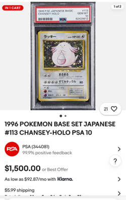 1996 POKEMON BASE SET JAPANESE #113 CHANSEY-HOLO PSA 10 - Image 3