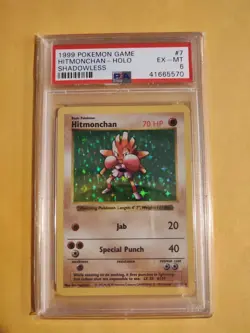 1999 Base Set Pokemon Game Hitmonchan #7 Shadowless Holo PSA 6 - Image 1