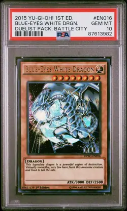 2015 Yu-Gi-Oh! Blue-Eyes White Dragon DPBC-EN016 1st Ed. PSA 10 (Pop. 59) - Image 1