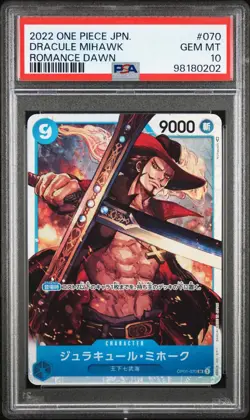 PSA 10 GEM MINT JAPANESE ONE PIECE 2022 DRACULE MIHAWK OP01-070 ROMANCE DAWN MQ - Image 1