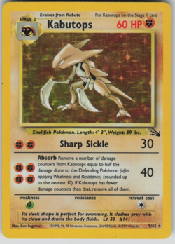 Pokemon TCG Kabutops Holo Rare Card 9/62 Fossil Unlimited 1999 Vintage - Image 1